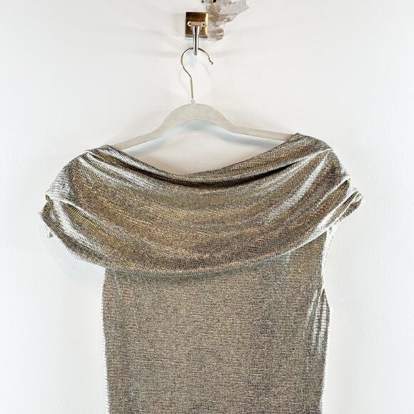 Rachel Roy Asymmetrical Off Shoulder Maxi Slit Gown Dress Gold Metallic 6 - Picture 12 of 13